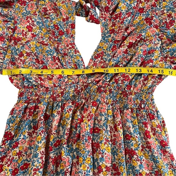 Gold & Silver Paris Ditzy Floral  Flutter Sleeves Smocked Waist Coquette 12 - Picture 10 of 15